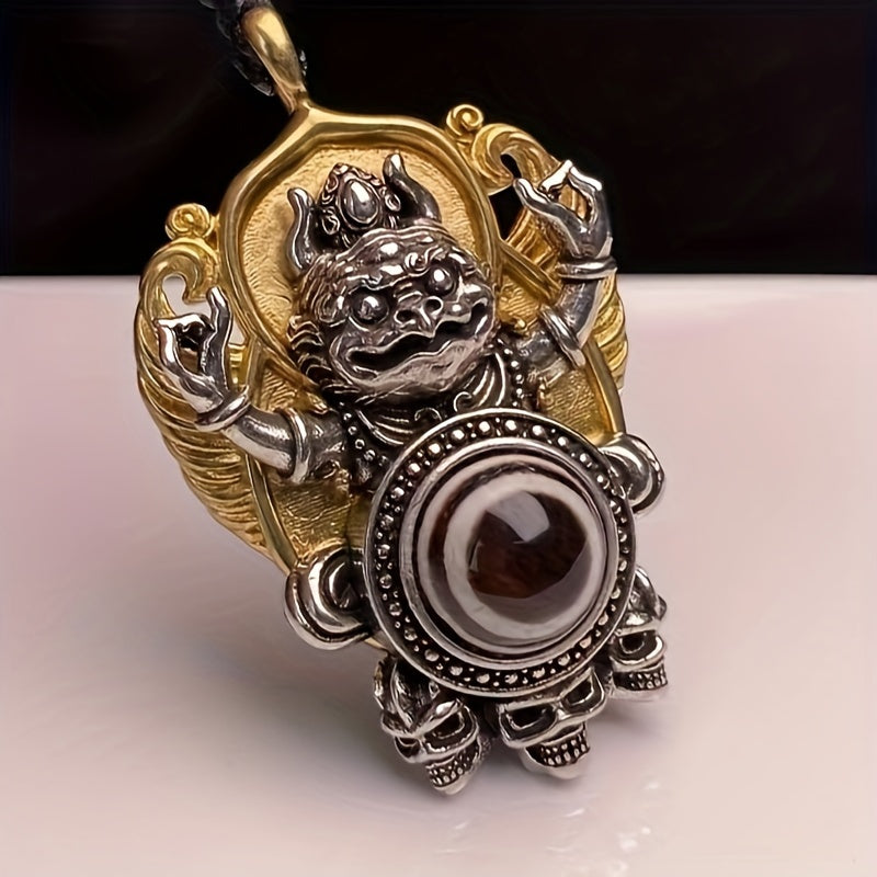 Vintage Tibetan Dzi Bead Pendant with Garuda Design, Auspicious Alloy Amulet Art Collectible