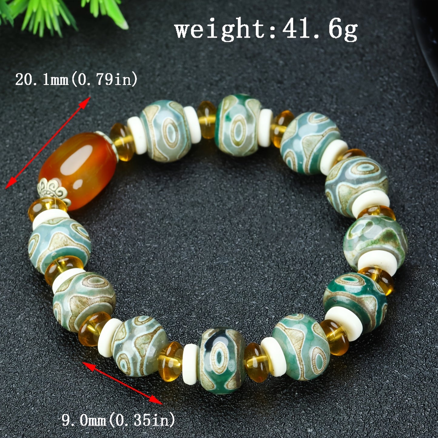 1pc Natural Agate Tibetan Three-Eye Dzi Beads Bracelet Rosary Unisex Ethnic Retro