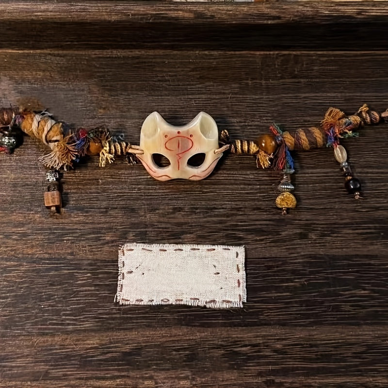 A Vintage Tribal Fox Mask Beaded Bracelet Featuring a Woven Rope Design in Tibetan Style, Serving As a Good Luck Charm. It'S Suitable for Everyday Wear Throughout The Seasons And Makes a Unique Accessory. This Is an Ideal Val