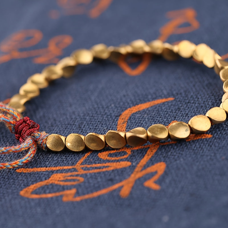 Elegant Handcrafted Copper Bead Bracelet with Colorful Tassels - Glamorous, Accessory Perfect for Gifting on Birthdays, Holidays, and Special Occasions, Birthday Bracelet|Rustic Elegance|Natural Wood Texture, Charm Bracelet