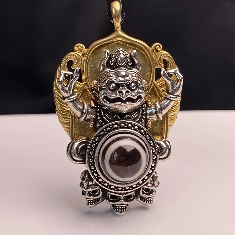 Vintage Tibetan Dzi Bead Pendant with Garuda Design, Auspicious Alloy Amulet Art Collectible