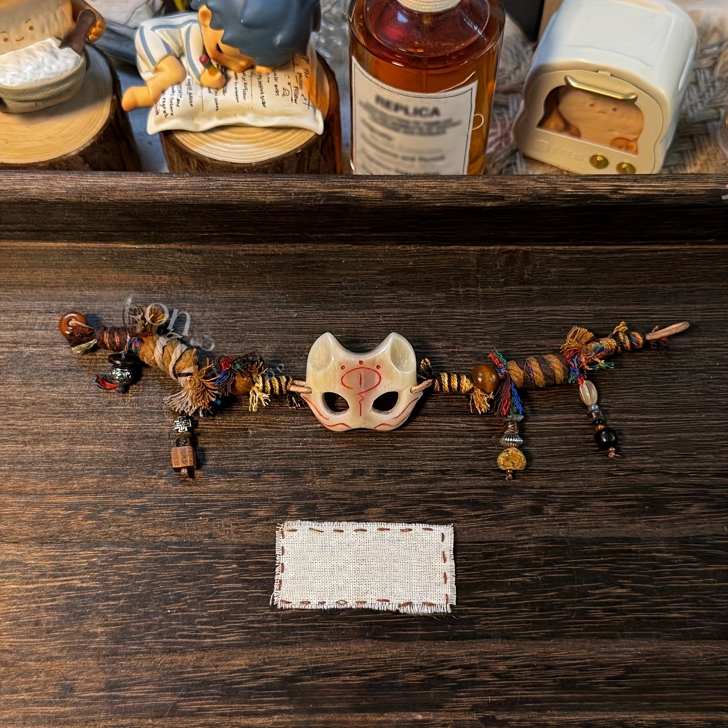 A Vintage Tribal Fox Mask Beaded Bracelet Featuring a Woven Rope Design in Tibetan Style, Serving As a Good Luck Charm. It'S Suitable for Everyday Wear Throughout The Seasons And Makes a Unique Accessory. This Is an Ideal Val