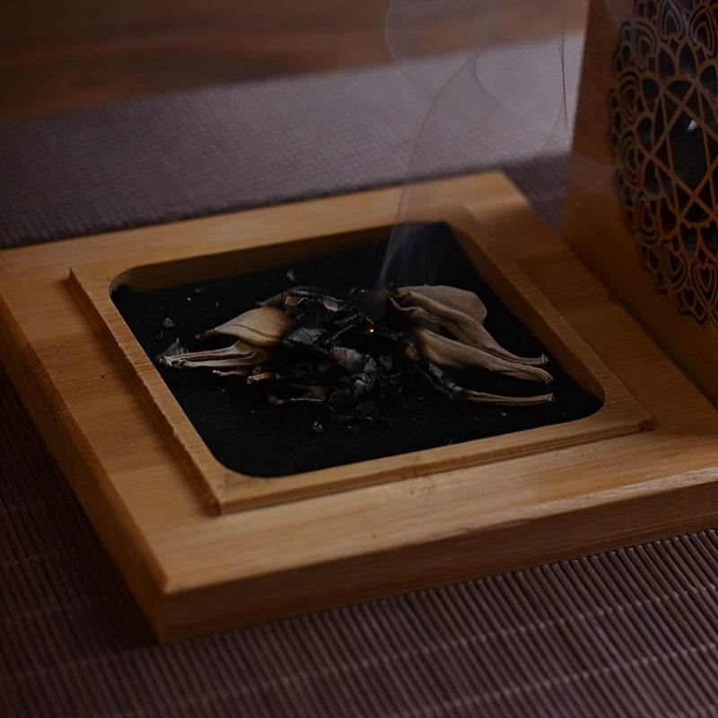 Bamboo Incense Burner with Crystal Tray - Sage Purifying Hollow Design for Home Decor