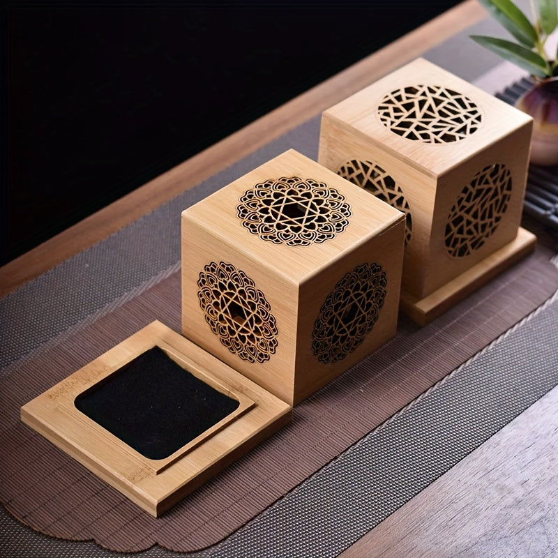 Bamboo Incense Burner with Crystal Tray - Sage Purifying Hollow Design for Home Decor