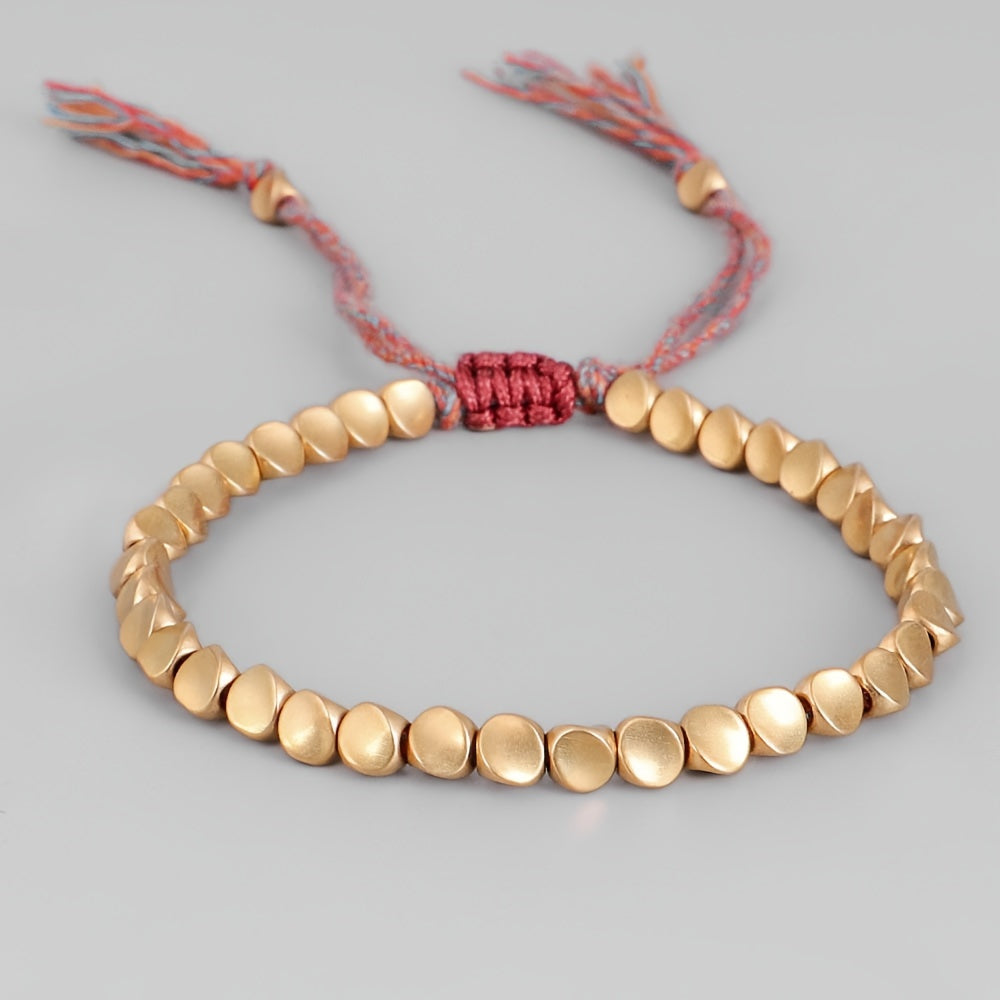 Elegant Handcrafted Copper Bead Bracelet with Colorful Tassels - Glamorous, Accessory Perfect for Gifting on Birthdays, Holidays, and Special Occasions, Birthday Bracelet|Rustic Elegance|Natural Wood Texture, Charm Bracelet