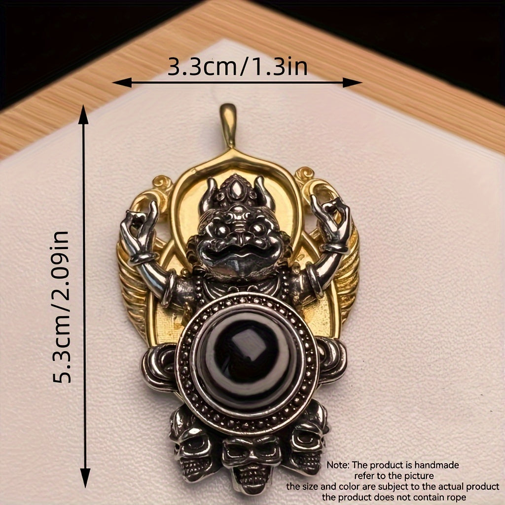 Vintage Tibetan Dzi Bead Pendant with Garuda Design, Auspicious Alloy Amulet Art Collectible