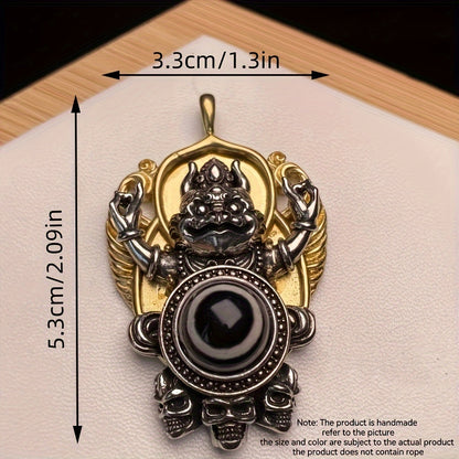 Vintage Tibetan Dzi Bead Pendant with Garuda Design, Auspicious Alloy Amulet Art Collectible