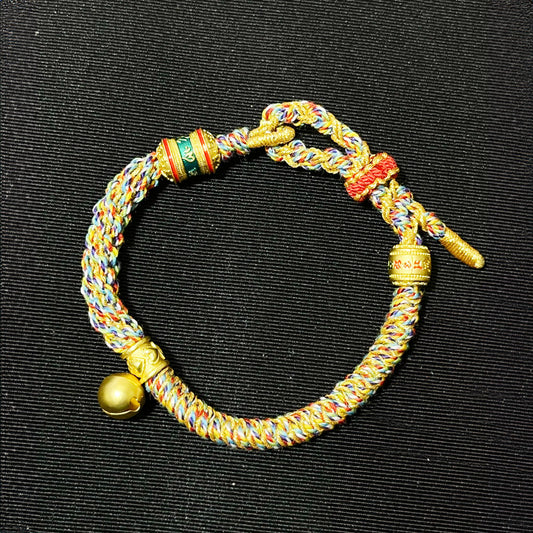 Tibetan-Style Colorful Wristbands, Handmade Braided Bracelets, Sand Golden Six-Character Mantra Bracelets for The Zodiac Year,  Adjustable Woven Bracelets, Cultural Woven Wrist Adornments, G