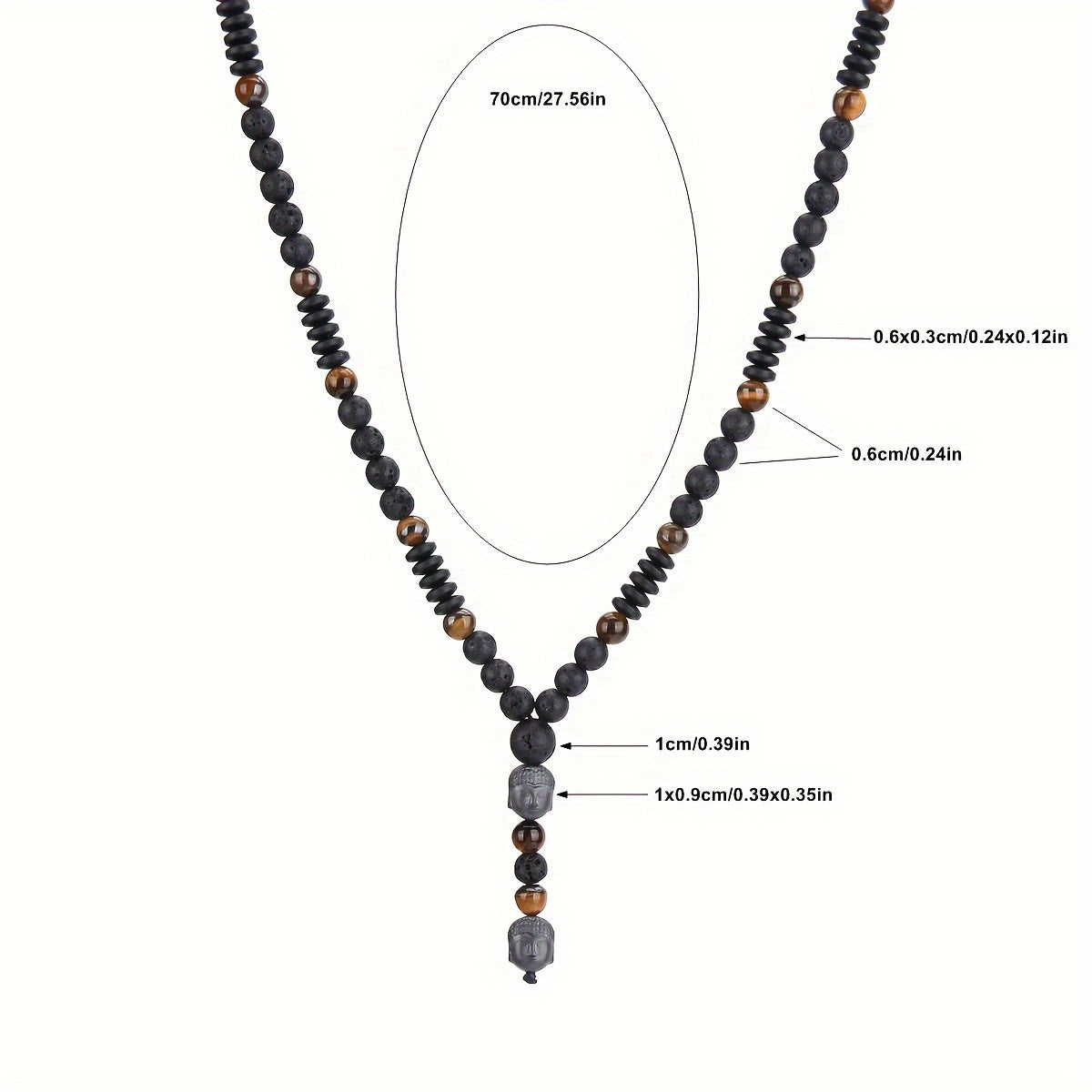 Fashionable 6mm Natural Stone Black Bead Necklace with Tiger Eye Stone Pendant, Unisex Y-Neck Jewelry Accessory