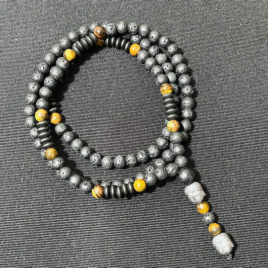 Fashionable 6mm Natural Stone Black Bead Necklace with Tiger Eye Stone Pendant, Unisex Y-Neck Jewelry Accessory
