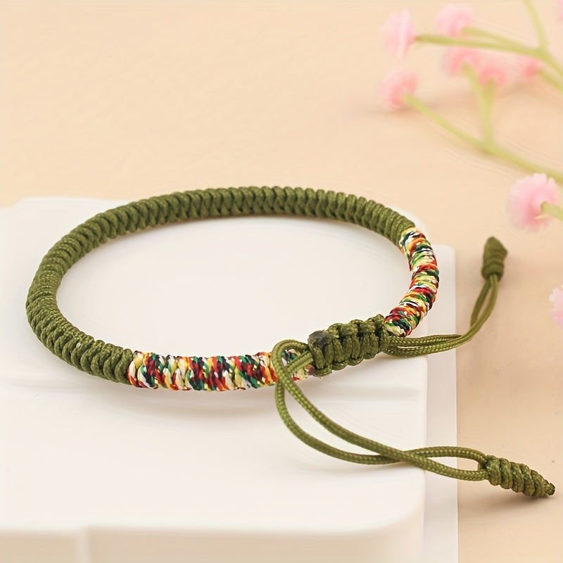 Unisex Nylon Handmade Tibetan Knot 1pc Rope Bracelet - Non-Magnetic Lucky Wristband for Daily Wear and Holiday Gift