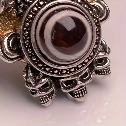 Vintage Tibetan Dzi Bead Pendant with Garuda Design, Auspicious Alloy Amulet Art Collectible