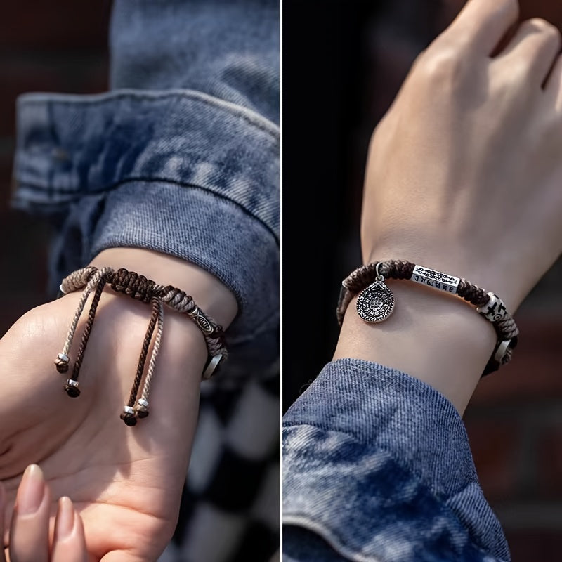 Tibetan Style Multi-Treasure Six-Character Mantra Five Emperors Money Tibetan Style Bracelet Adjustable Vintage Bracelet P88