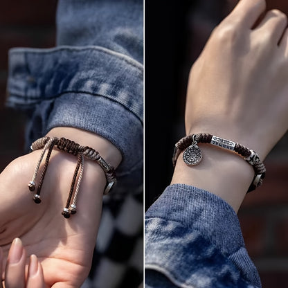 Tibetan Style Multi-Treasure Six-Character Mantra Five Emperors Money Tibetan Style Bracelet Adjustable Vintage Bracelet P88