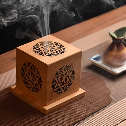 Bamboo Incense Burner with Crystal Tray - Sage Purifying Hollow Design for Home Decor