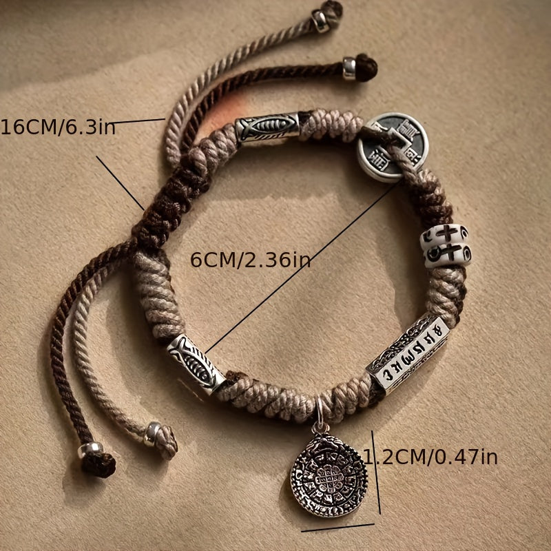 Tibetan Style Multi-Treasure Six-Character Mantra Five Emperors Money Tibetan Style Bracelet Adjustable Vintage Bracelet P88