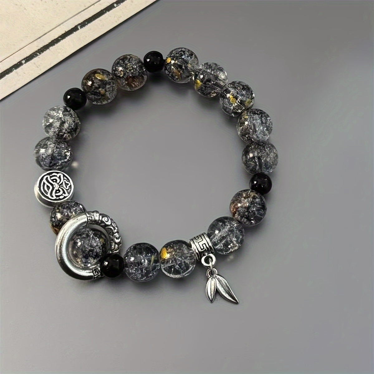 [Unisex Glass Bead Stretch Bracelet] Fashion Style Glass Bead Bracelet with Tibetan Charms - Unisex Stretch Bracelet with No Plating