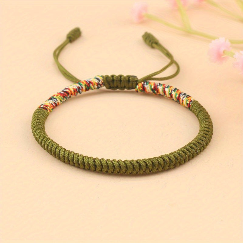 Unisex Nylon Handmade Tibetan Knot 1pc Rope Bracelet - Non-Magnetic Lucky Wristband for Daily Wear and Holiday Gift