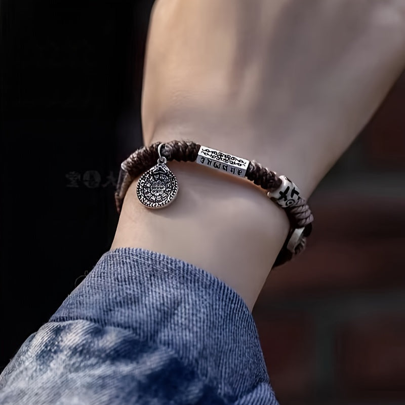 Tibetan Style Multi-Treasure Six-Character Mantra Five Emperors Money Tibetan Style Bracelet Adjustable Vintage Bracelet P88