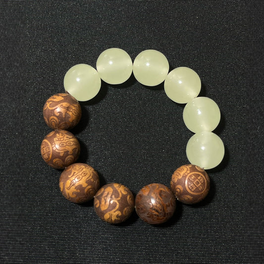 Unique Handcrafted Wooden Bead Prayer Bracelet - 20mm Classic Handmade Wooden Beads with 12mm Lacquered Accents, Tassel Pendant, Unisex Meditation Jewelry, Ideal Gift for Couples, Friends, and Loved Ones