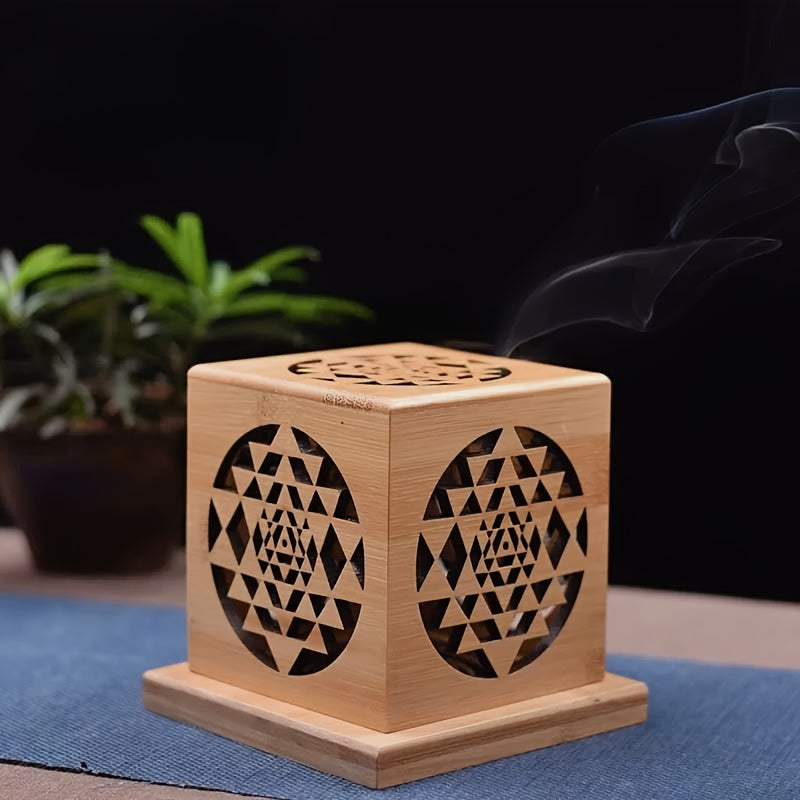 Bamboo Incense Burner with Crystal Tray - Sage Purifying Hollow Design for Home Decor
