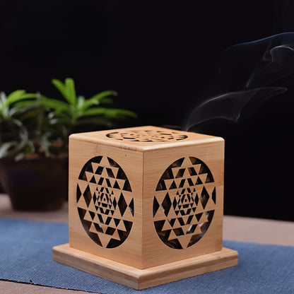 Bamboo Incense Burner with Crystal Tray - Sage Purifying Hollow Design for Home Decor
