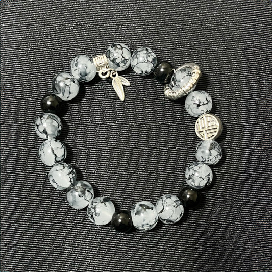 [Unisex Glass Bead Stretch Bracelet] Fashion Style Glass Bead Bracelet with Tibetan Charms - Unisex Stretch Bracelet with No Plating