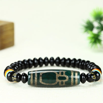 Elegant Tibetan Nine-Eyed Bead Bracelet - Men's Hand Chain with Natural Agate