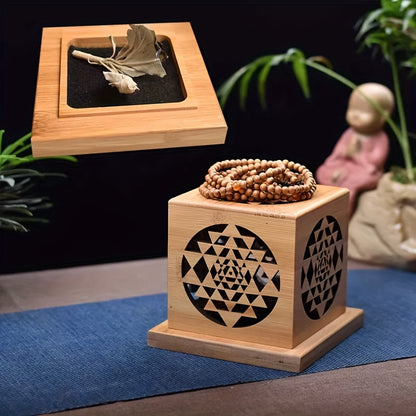Bamboo Incense Burner with Crystal Tray - Sage Purifying Hollow Design for Home Decor