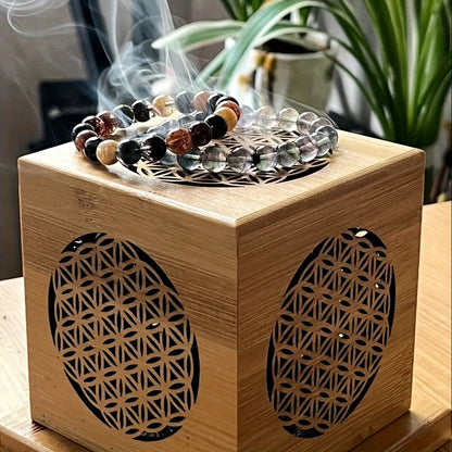 Bamboo Incense Burner with Crystal Tray - Sage Purifying Hollow Design for Home Decor