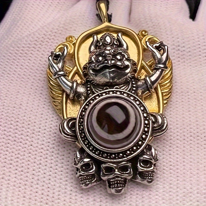 Vintage Tibetan Dzi Bead Pendant with Garuda Design, Auspicious Alloy Amulet Art Collectible