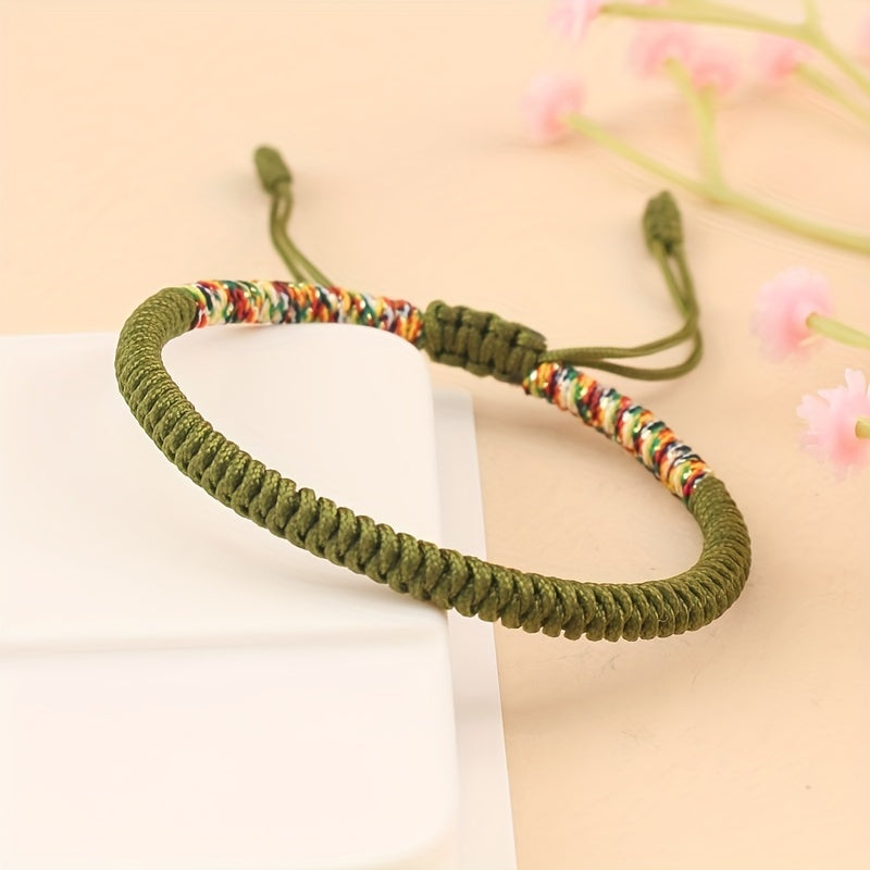 Unisex Nylon Handmade Tibetan Knot 1pc Rope Bracelet - Non-Magnetic Lucky Wristband for Daily Wear and Holiday Gift