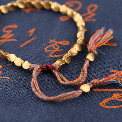 Elegant Handcrafted Copper Bead Bracelet with Colorful Tassels - Glamorous, Accessory Perfect for Gifting on Birthdays, Holidays, and Special Occasions, Birthday Bracelet|Rustic Elegance|Natural Wood Texture, Charm Bracelet