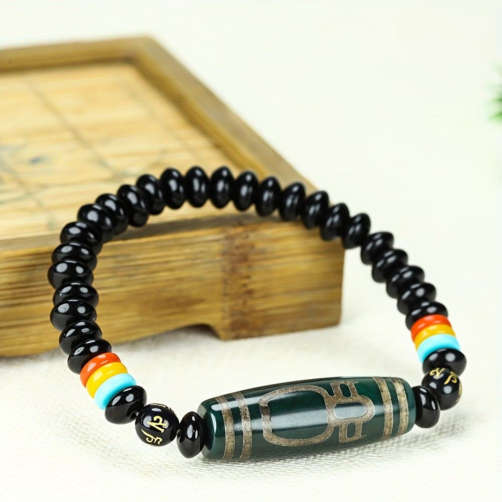 Elegant Tibetan Nine-Eyed Bead Bracelet - Men's Hand Chain with Natural Agate