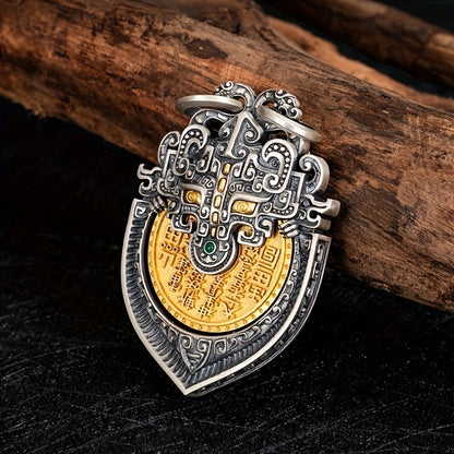 Vintage Tibetan Mountain Lucky Charm Keychain - Artistic Alloy Collectible for Prosperity, Peace & Good Fortune