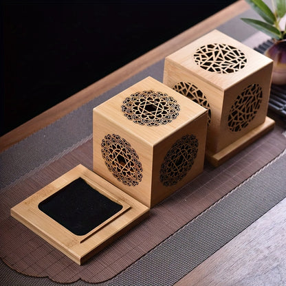 Bamboo Incense Burner with Crystal Tray - Sage Purifying Hollow Design for Home Decor