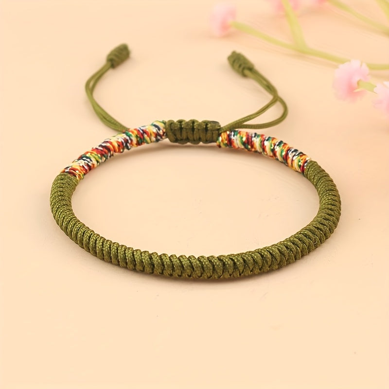 Unisex Nylon Handmade Tibetan Knot 1pc Rope Bracelet - Non-Magnetic Lucky Wristband for Daily Wear and Holiday Gift